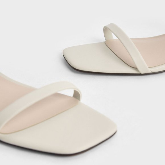 🟩 Charles & Keith Metallic Cone Heel Slingback Sandals - Chalk - Picture 4 of 8